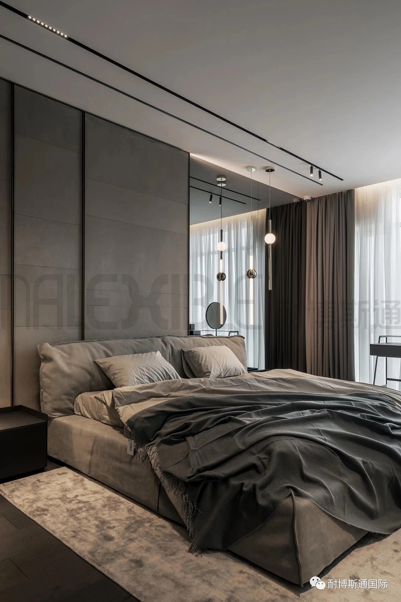 水泥霧面系列臥室主牆完整應用照|Cement Matte Series bedroom feature wall