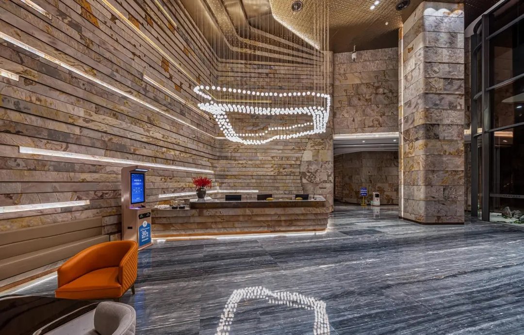 Hospitality reception project with ArchiNova Materials stone surfaces
